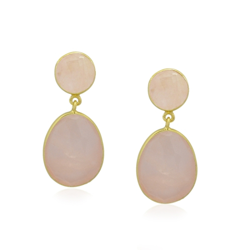 zilver vergulde rozenkwarts oorsteker E5g-060rs